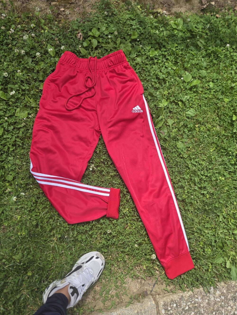 Adidas Women's  Red Track Pants with White Stripe Size M